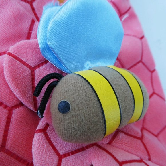 Disney Parks Babies Blanket Bee Honeycomb Pink Yellow Satin Lining Scalloped - Picture 3 of 7